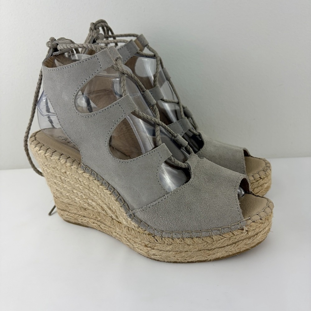 Fabiolas Beige Suede Espadrille Wedge Sandals Lace Up EU 39 US 8.5 Boho Chic Sum